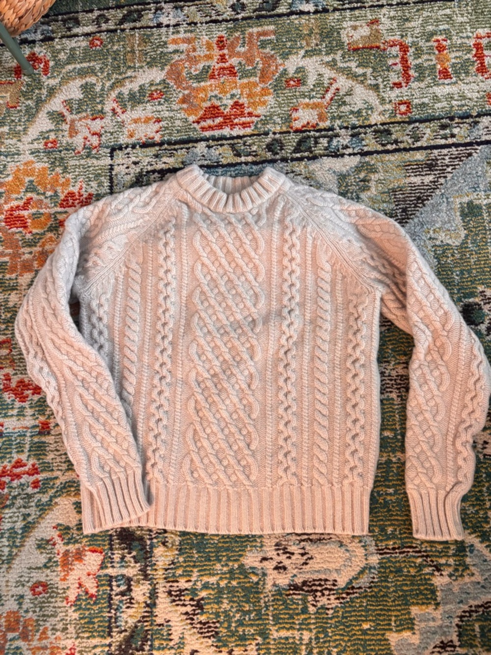 Lands' End Cream Cable Knit Crewneck Sweater